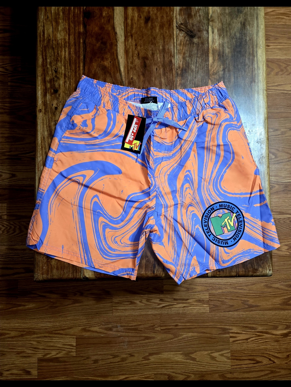 MTV Men's Throwback Retro Swim Shorts in Orange & Purple